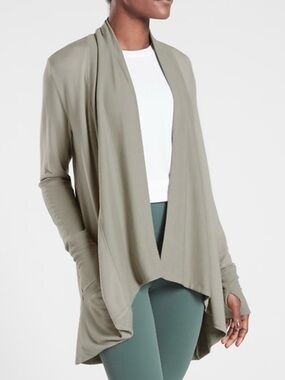 Athleta Pranayama Sage Grey Modal Stretch Drape Cardigan Oversized XS Athleisure
